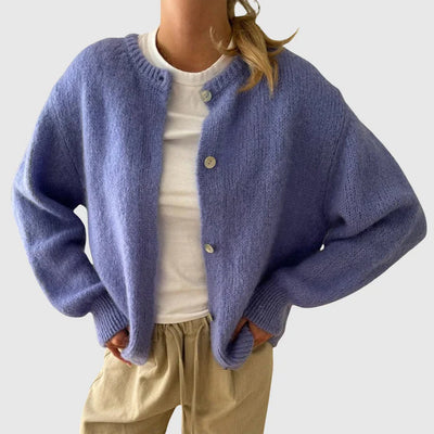 Dames Cashmere Cardigan Met Ronde Hals En Knoopsluiting