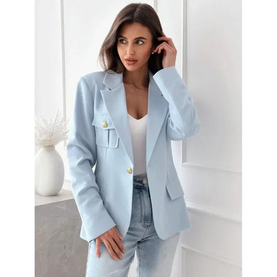 Dames Effen Blazer Met Lange Mouwen En Gouden Knopen