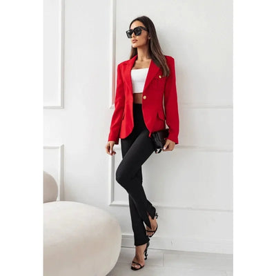 Dames Effen Blazer Met Lange Mouwen En Gouden Knopen