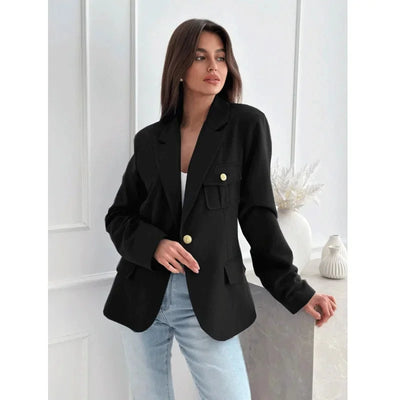 Dames Effen Blazer Met Lange Mouwen En Gouden Knopen