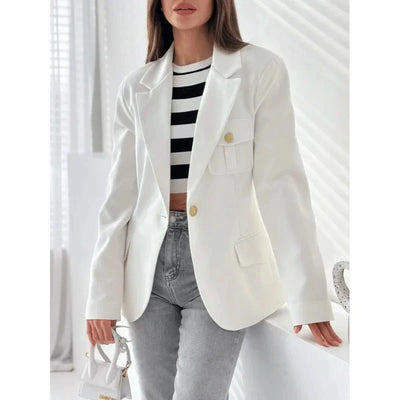 Dames Effen Blazer Met Lange Mouwen En Gouden Knopen