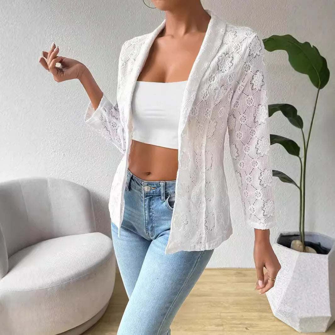 Dames Kant Blazer Met Open Voorkant En Lange Mouwen