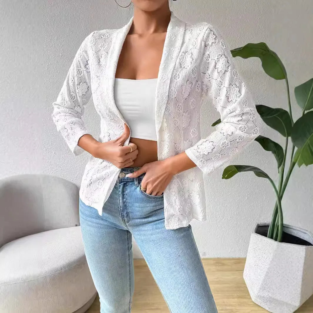 Dames Kant Blazer Met Open Voorkant En Lange Mouwen