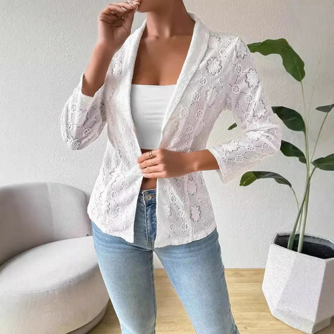 Dames Kant Blazer Met Open Voorkant En Lange Mouwen