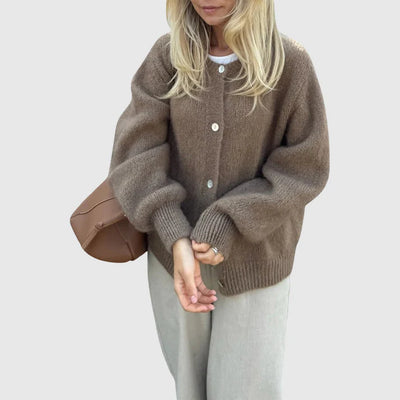 Dames Cashmere Cardigan Met Ronde Hals En Knoopsluiting
