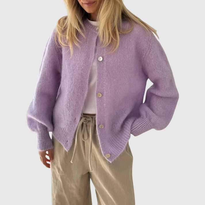 Dames Cashmere Cardigan Met Ronde Hals En Knoopsluiting