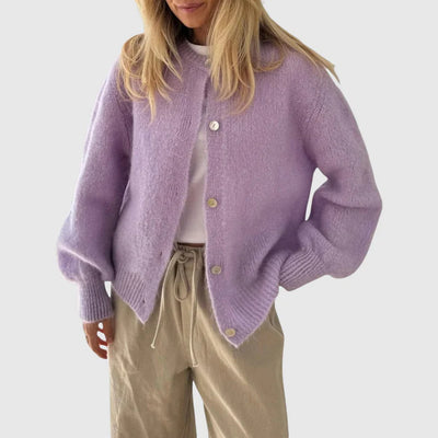 Dames Cashmere Cardigan Met Ronde Hals En Knoopsluiting