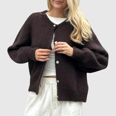 Dames Cashmere Cardigan Met Ronde Hals En Knoopsluiting