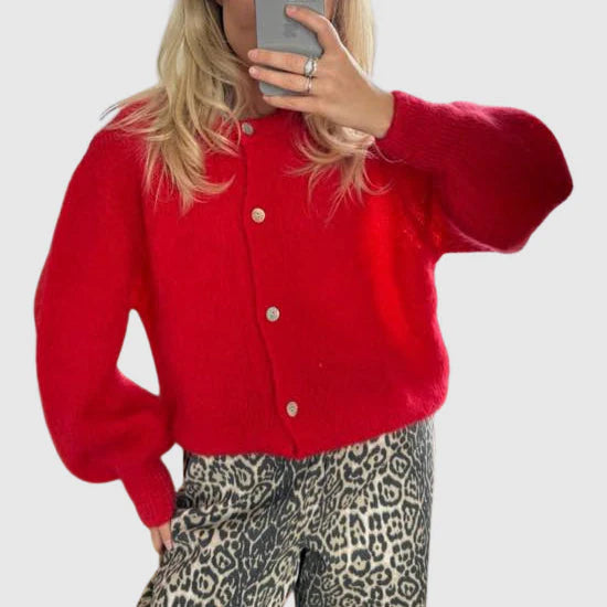 Dames Cashmere Cardigan Met Ronde Hals En Knoopsluiting