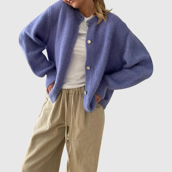 Dames Cashmere Cardigan Met Ronde Hals En Knoopsluiting