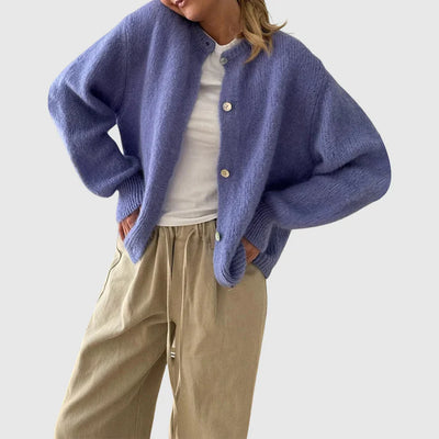 Dames Cashmere Cardigan Met Ronde Hals En Knoopsluiting