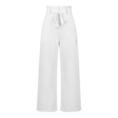 Dames Elegante Hoge Taille Broek Met Wijde Pijpen En Strikceintuur