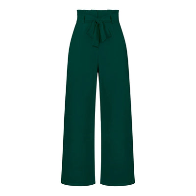 Dames Elegante Hoge Taille Broek Met Wijde Pijpen En Strikceintuur