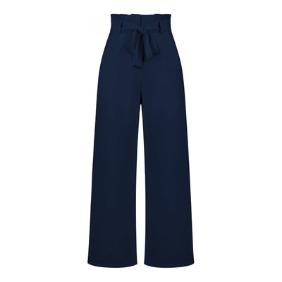 Dames Elegante Hoge Taille Broek Met Wijde Pijpen En Strikceintuur
