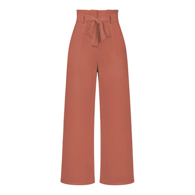 Dames Elegante Hoge Taille Broek Met Wijde Pijpen En Strikceintuur