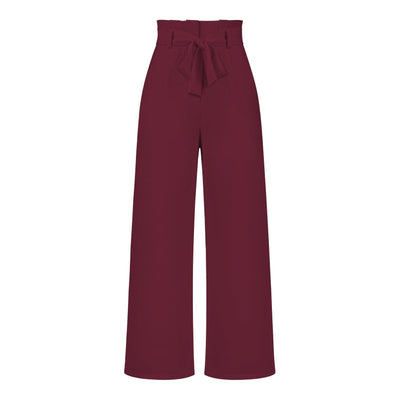 Dames Elegante Hoge Taille Broek Met Wijde Pijpen En Strikceintuur