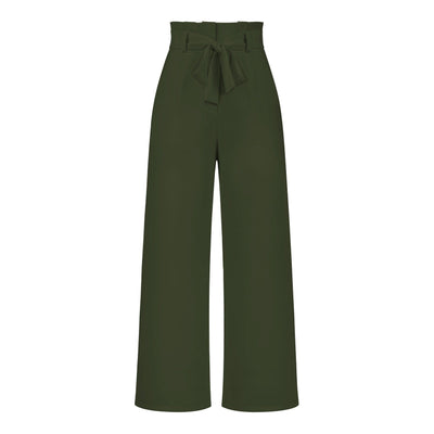 Dames Elegante Hoge Taille Broek Met Wijde Pijpen En Strikceintuur