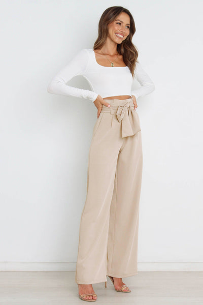 Dames Elegante Hoge Taille Broek Met Wijde Pijpen En Strikceintuur