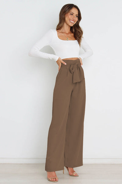 Dames Elegante Hoge Taille Broek Met Wijde Pijpen En Strikceintuur