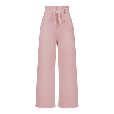 Dames Elegante Hoge Taille Broek Met Wijde Pijpen En Strikceintuur