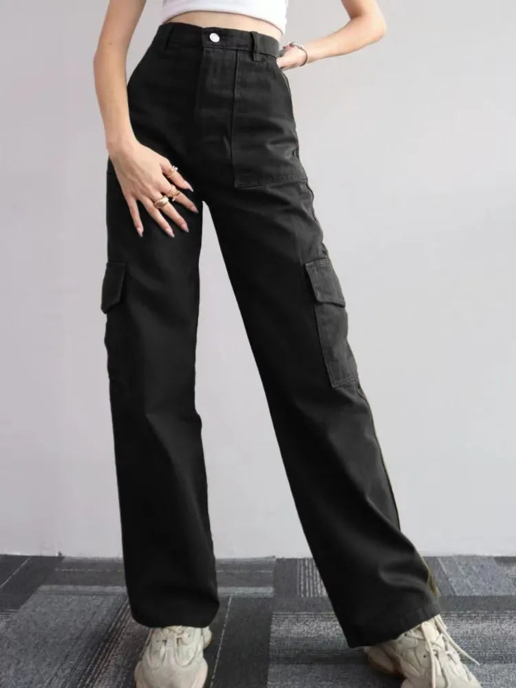 Dames Stijlvolle Cargo Broek Met Hoge Taille En Rechte Pijpen