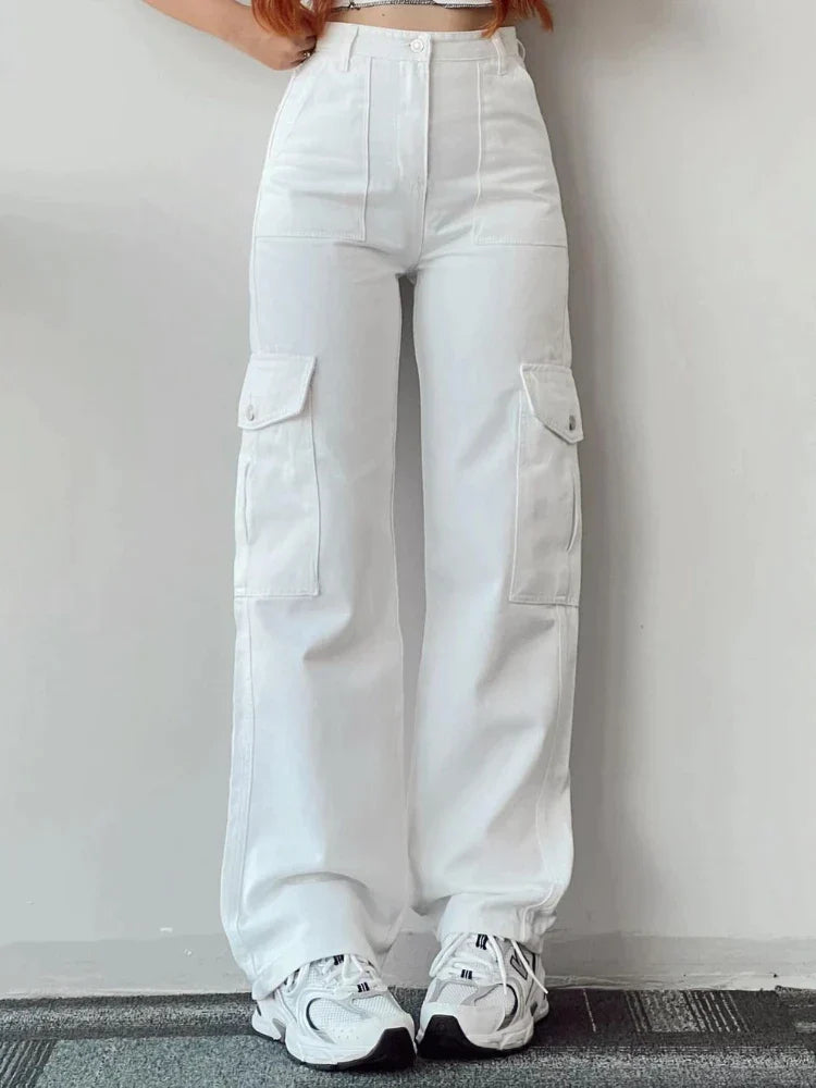 Dames Stijlvolle Cargo Broek Met Hoge Taille En Rechte Pijpen