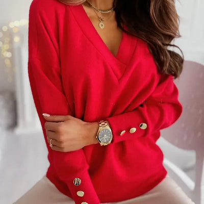 Dames Casual Trui Met V-Hals En Lange Mouwen