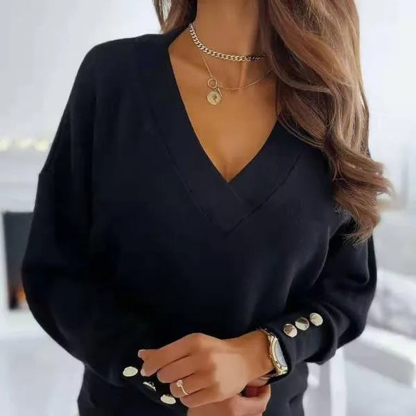 Dames Casual Trui Met V-Hals En Lange Mouwen
