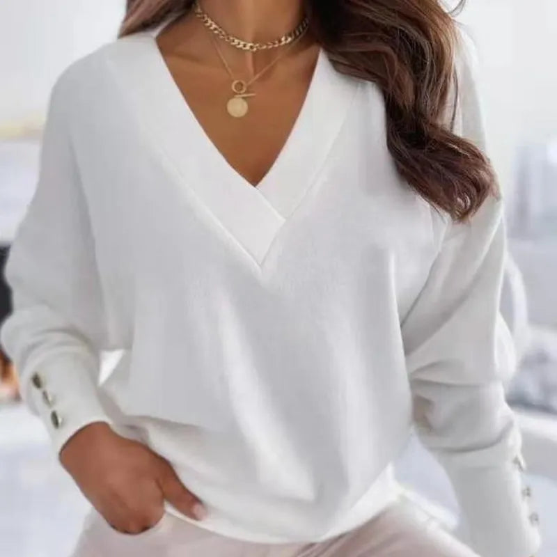 Dames Casual Trui Met V-Hals En Lange Mouwen