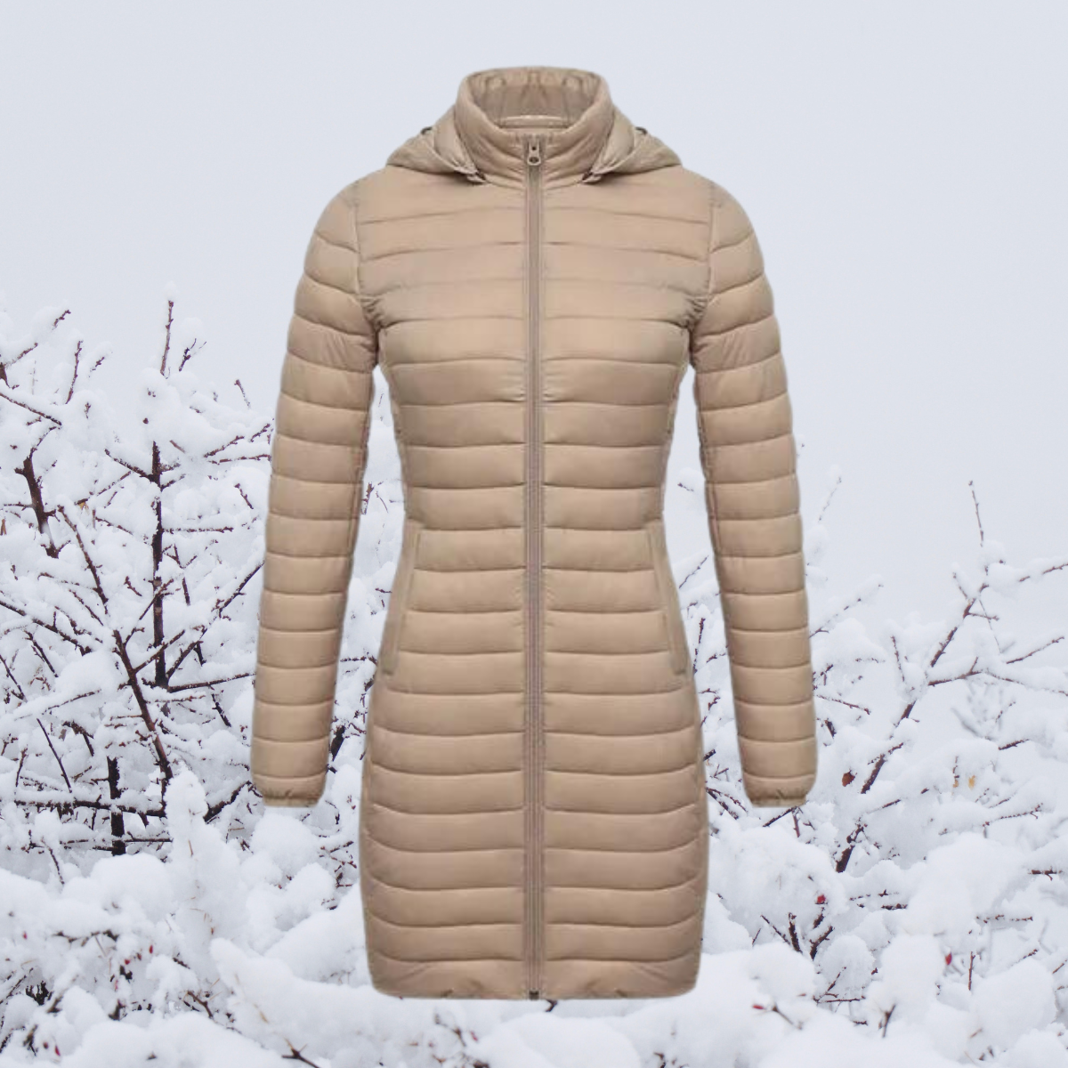 Dames Lange Warme Gewatteerde Winterjas Met Capuchon