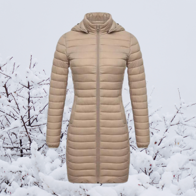 Dames Lange Warme Gewatteerde Winterjas Met Capuchon