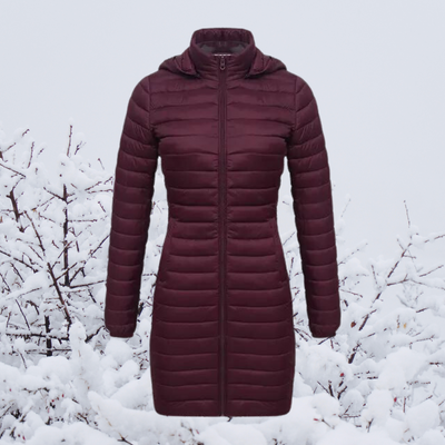 Dames Lange Warme Gewatteerde Winterjas Met Capuchon