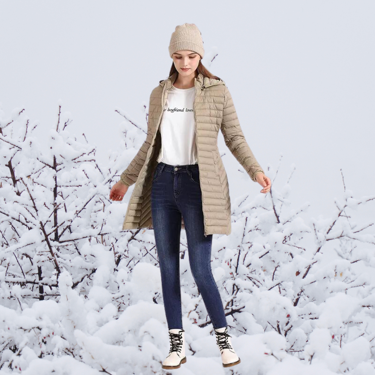 Dames Lange Warme Gewatteerde Winterjas Met Capuchon
