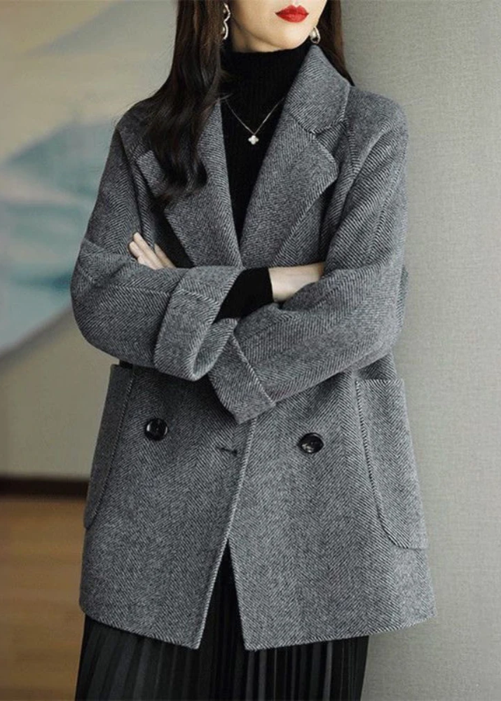 Dames Wolblend Trenchcoat Met Dubbele Knopenrij En Reverskraag