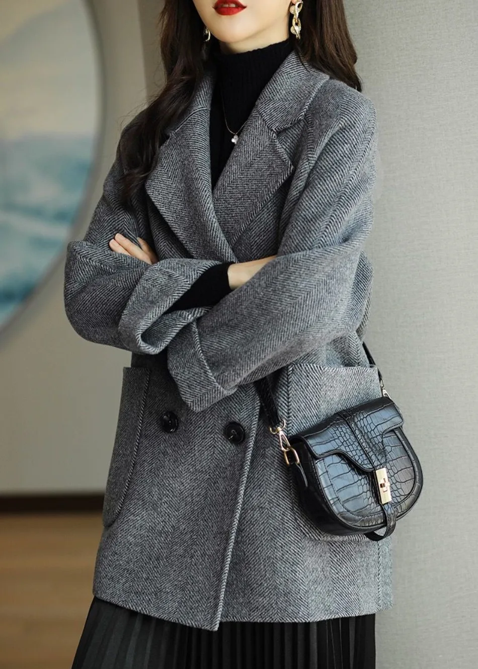 Dames Wolblend Trenchcoat Met Dubbele Knopenrij En Reverskraag