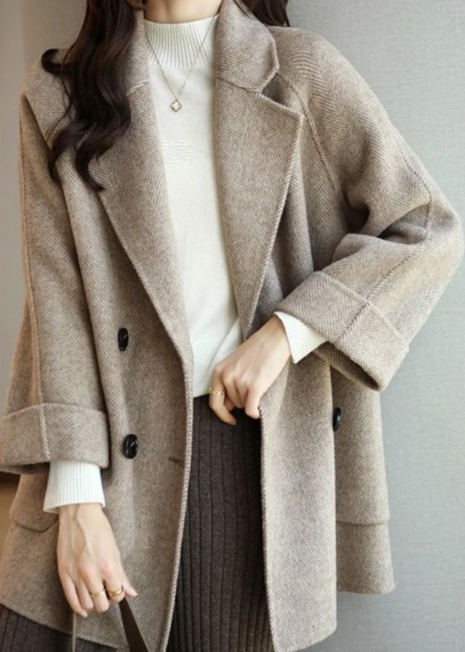 Dames Wolblend Trenchcoat Met Dubbele Knopenrij En Reverskraag