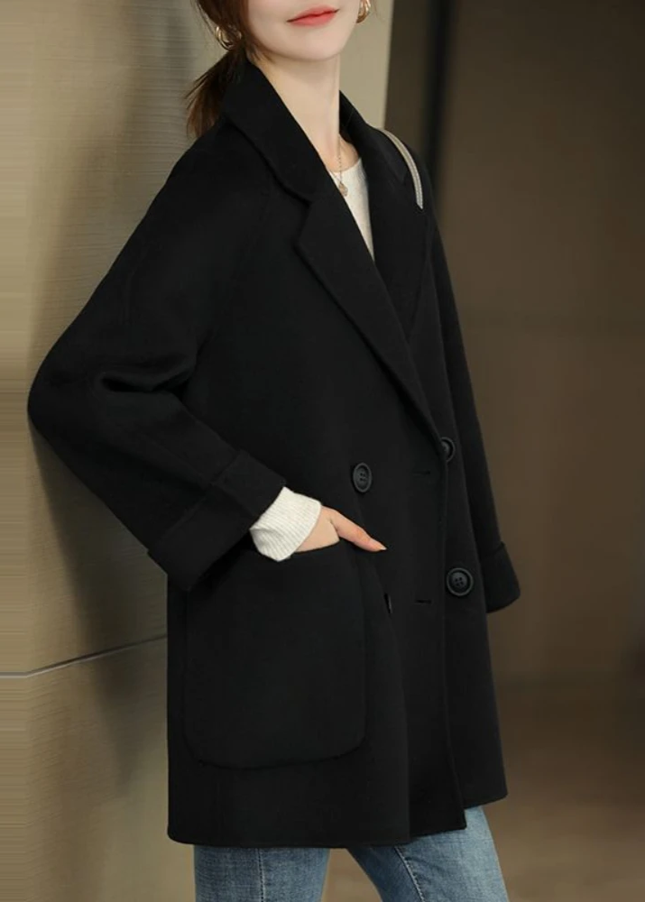Dames Wolblend Trenchcoat Met Dubbele Knopenrij En Reverskraag