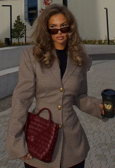 Dames Getailleerde Geruite Blazer