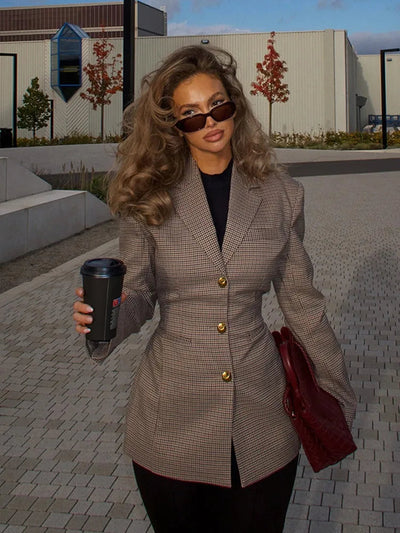 Dames Getailleerde Geruite Blazer