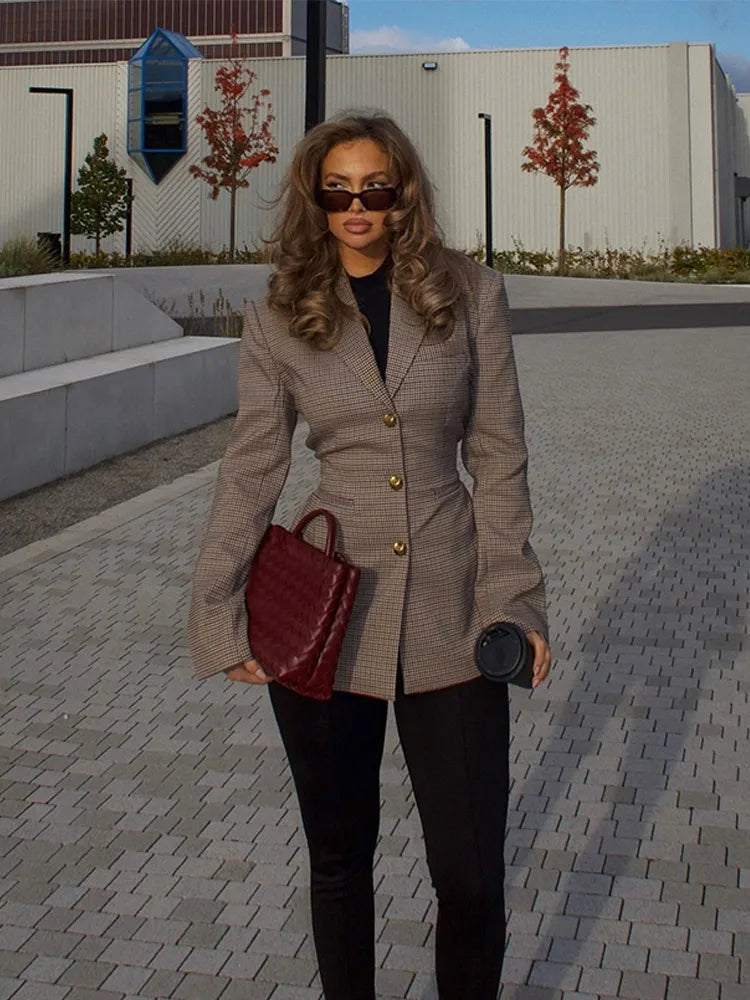 Dames Getailleerde Geruite Blazer