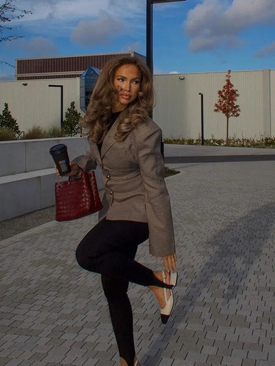 Dames Getailleerde Geruite Blazer