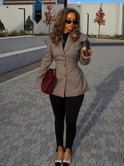 Dames Getailleerde Geruite Blazer