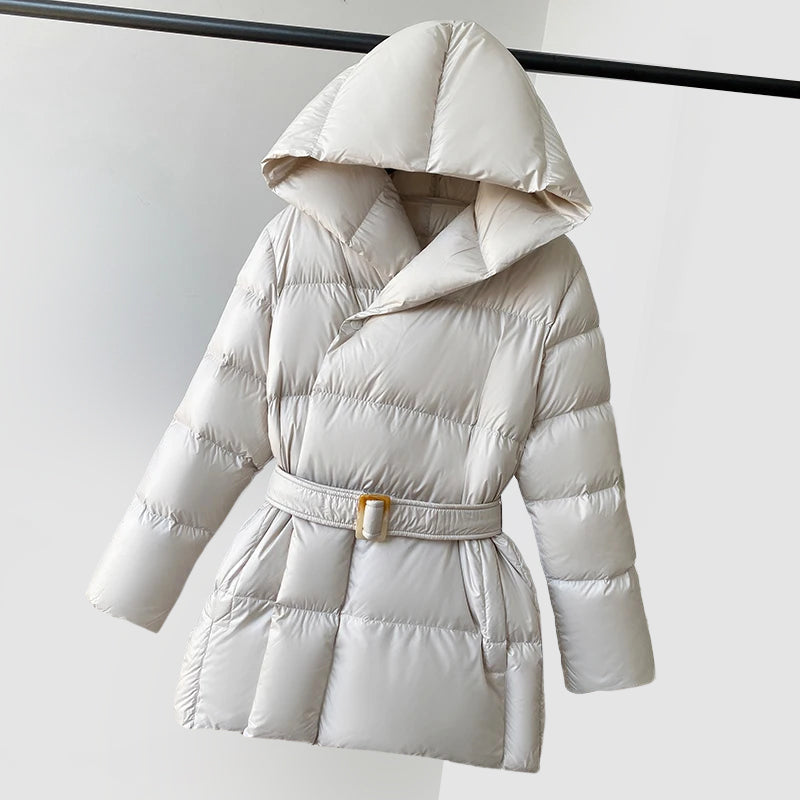Dames Gewatteerde Puffer Jas Met Capuchon En Taille Riem