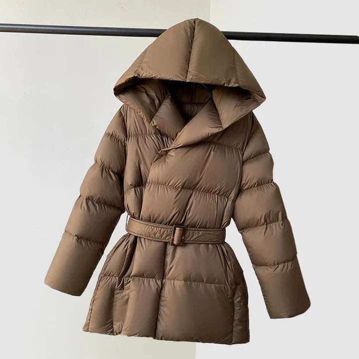Dames Gewatteerde Puffer Jas Met Capuchon En Taille Riem