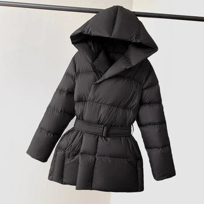 Dames Gewatteerde Puffer Jas Met Capuchon En Taille Riem