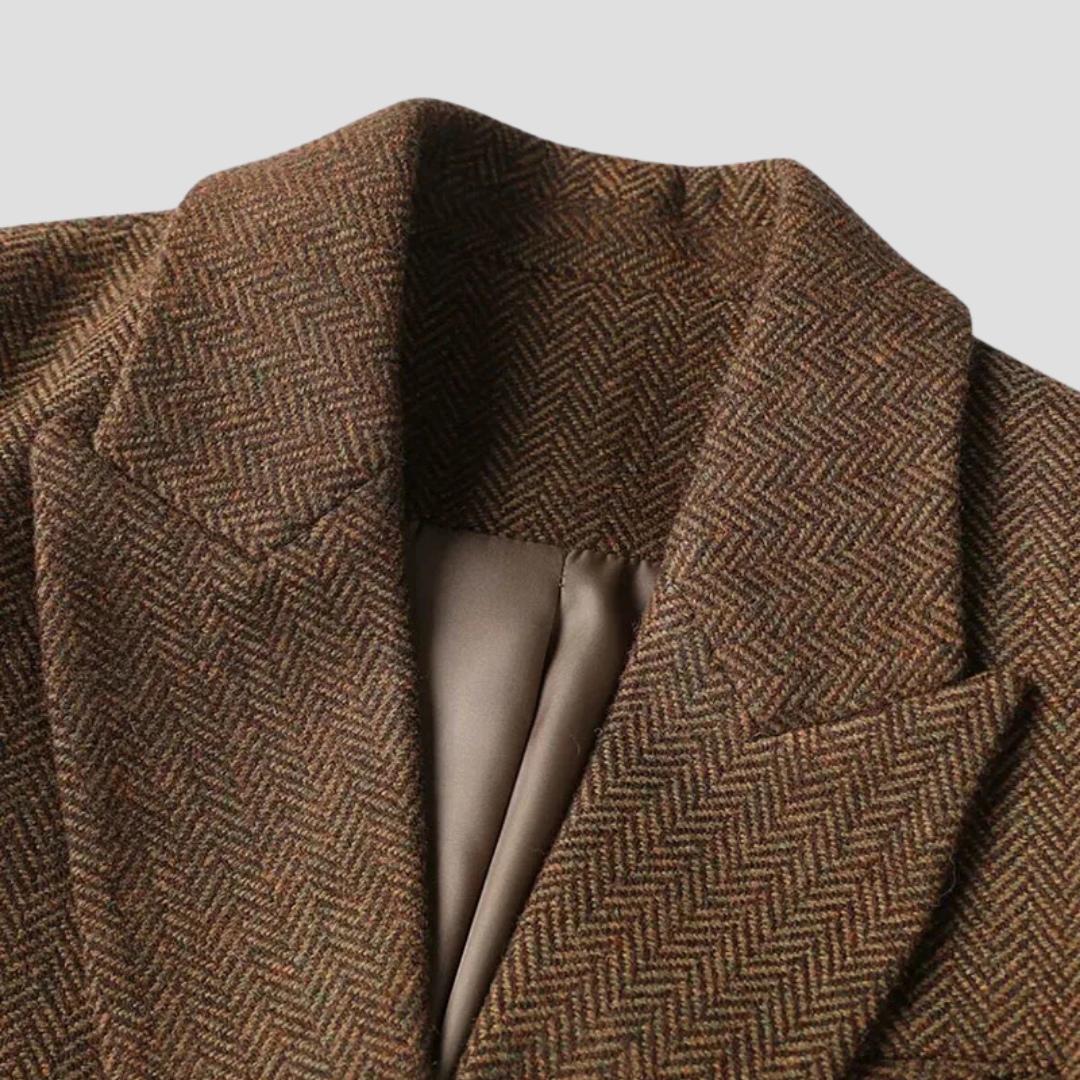 Dames Tweed Blazer Met Dubbele Rij Knoopsluiting En Tailleceintuur