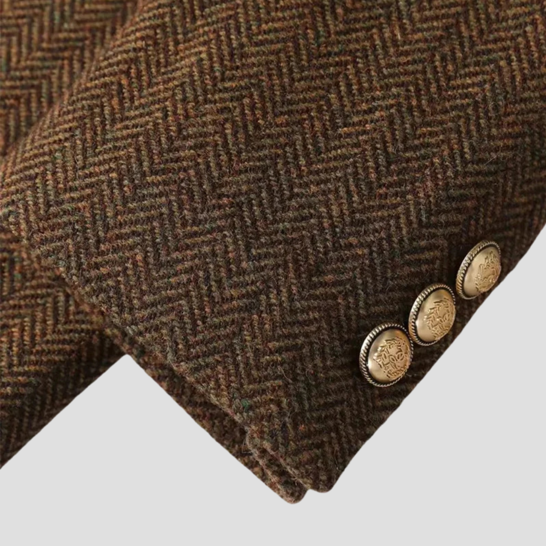 Dames Tweed Blazer Met Dubbele Rij Knoopsluiting En Tailleceintuur