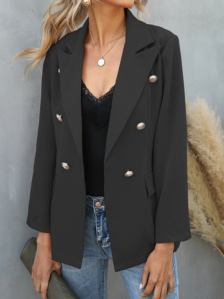 Dames Casual Blazer Met Reverskraag En Gouden Knopen