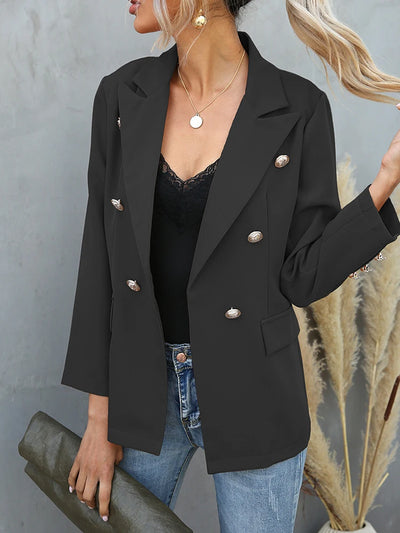 Dames Casual Blazer Met Reverskraag En Gouden Knopen