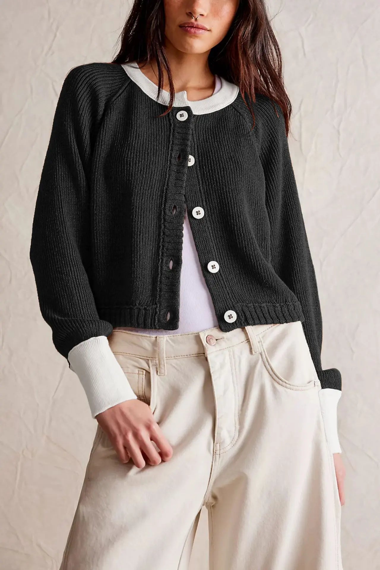 Dames Cropped Cardigan Met Knopen En Lange Mouwen